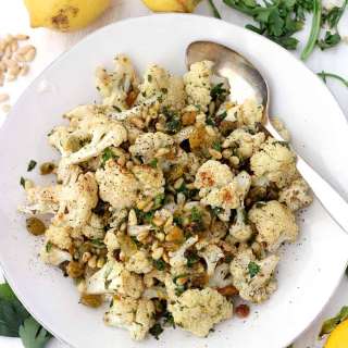 Roasted Cauliflower with Pine Nuts and Raisins