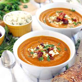 Smoky Sweet Potato Soup with Bacon and Blue Cheese