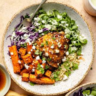 Sheet Pan Hot Honey Chicken and Veggie Glow Bowls