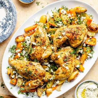 Whole Roasted Chicken With Potatoes, Lemon, Herbs and Feta