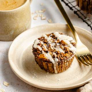 Gingerbread Baked Oatmeal Cups with Salted Brown Butter Glaze