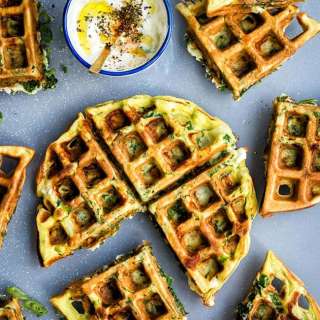 Greek Spinach Waffles with Tzatziki