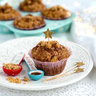 Spiced ginger, date and pecan muffins with streusel topping