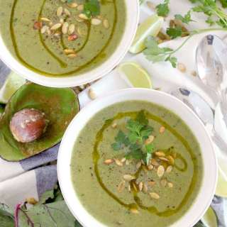 Broccoli Avocado Soup with Beet Greens