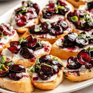 Grilled Crostini with Roasted Cherries, Ricotta & Basil