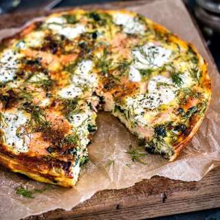 Cottage cheese, kale and smoked salmon frittata