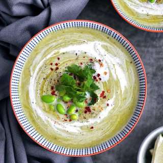 Pea, Edamame, Chilli and Coconut Soup