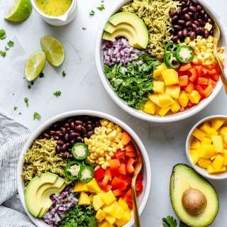 Vegan Mango Black Bean Green Rice Burrito Bowls