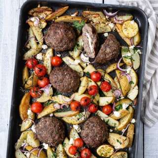 Sheet pan Greek bifteki with potatoes
