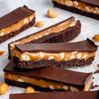 Vegan Double Chocolate Peanut Butter Caramel Bars