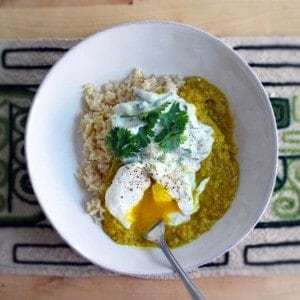 Red Lentil Dal with Poached Eggs and Yogurt Sauce