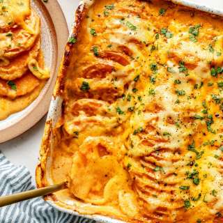 Chipotle Gouda Scalloped Sweet Potatoes
