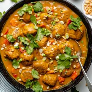 Oh So Good Chicken Meatballs in Pumpkin Coconut Curry Sauce