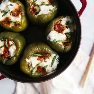 White Bean, Spinach & Turkey Stuffed Bell Peppers