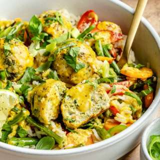 Jalapeño Coconut Curry Chicken Meatball Bowls