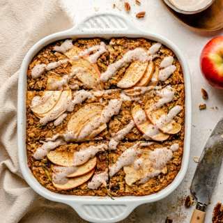 Spiced Zucchini Apple Baked Oatmeal with Cinnamon Vanilla Glaze