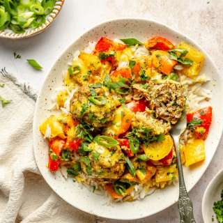 Sheet Pan Zucchini Chicken Meatballs with Coconut Curry Sauce