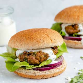 Moroccan-Spiced Turkey Burgers with Creamy Feta Sauce