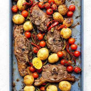 Oven-Baked Lamb Chops with Potatoes and Peppers