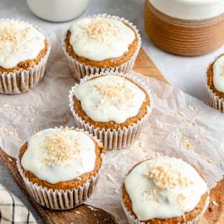 Healthy Carrot Cake Muffins with Cream Cheese Glaze