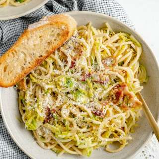 Bacon Parmesan Brussels Sprouts Spaghetti
