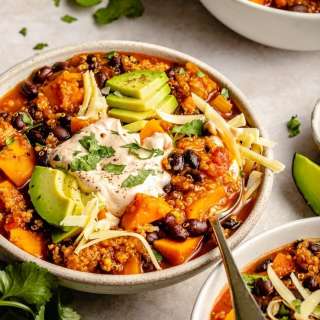 Black Bean, Sweet Potato, and Quinoa Chili with Smoked Chipotle