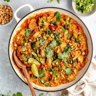 One Pan Creamy Thai Peanut Chicken Couscous