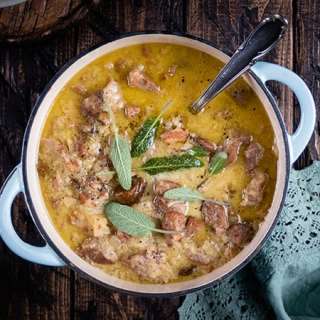 Creamy pork casserole with cider and apples