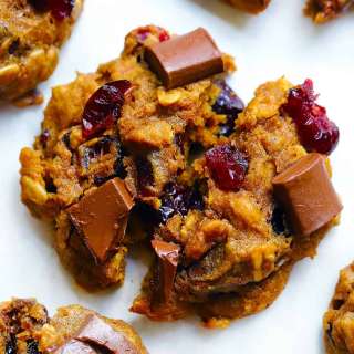 Pumpkin Oatmeal Cookies with Chocolate Chunks and Cranberries