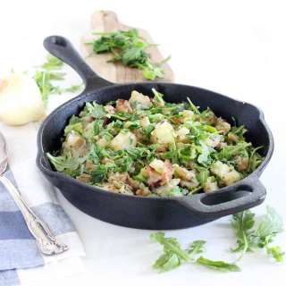 Skillet Potato Salad with Bacon and Arugula