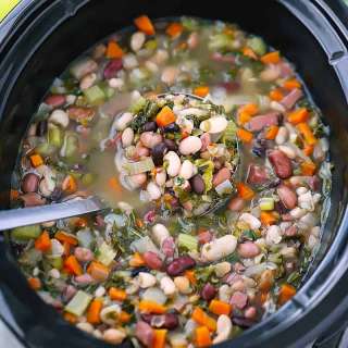 Slow Cooker 15 Bean Soup with Ham and Kale