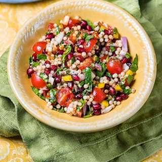 Jewelled Giant Couscous with Grilled Chicken Skewers
