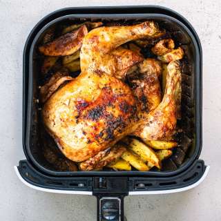 Air Fryer Whole Chicken & Lemon Potatoes (Greek Style!)
