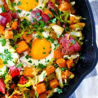 Corned Beef and Cabbage Breakfast Skillet with Sweet Potatoes and Eggs