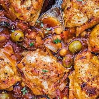 Chicken, chorizo, olive and chickpea stew