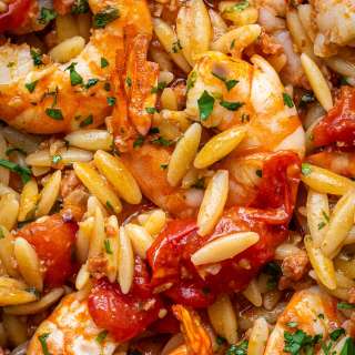 Air Fryer Orzo with Shrimp and Chorizo