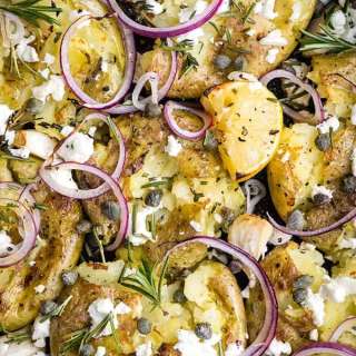 Quick smashed Greek potatoes with feta and rosemary