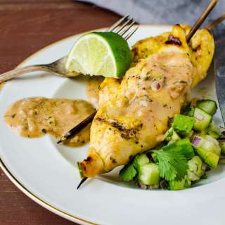 Chicken Sate with Cucumber Avocado Relish
