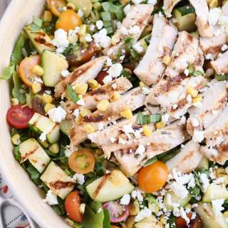 Grilled Chicken and Vegetable Orzo Salad with Honey Lime Dressing