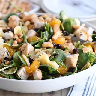 Mandarin Spinach Bowtie Pasta Salad with Teriyaki Dressing