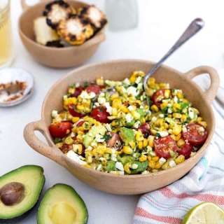 Grilled corn, feta and avocado salad