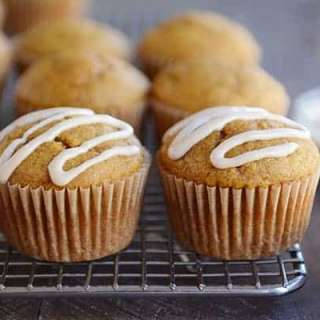 Pumpkin Applesauce Muffins with Maple Cream Glaze