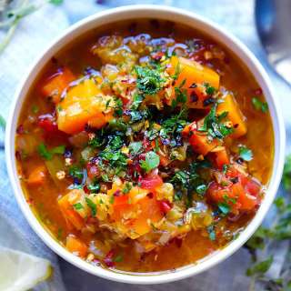 Red Lentil Soup with Veggies and Herbs