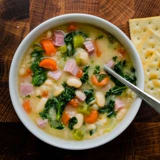 Smoked Ham, Kale and White Bean Soup