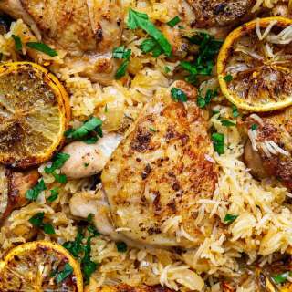 One Pan Greek Chicken and Lemon Rice