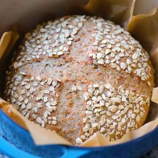 Multigrain No Knead Bread (in a Dutch Oven)