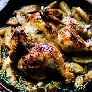 Greek Spatchcock Chicken with Lemon & Garlic