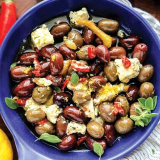 Marinated Olives With Feta, Lemon And Garlic