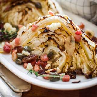 Roasted Cabbage with Raisins, Capers and Garlic