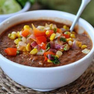 Fire-Roasted Tomato and Black Bean Soup with Fresh Salsa